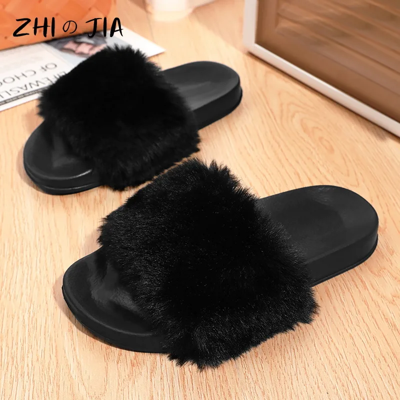Classic Fashion Women's Plush One Word Slippers Winter Home Casual Shoes Cute Matching Footwear EVA Lightweight Fashion Shoes - image 2