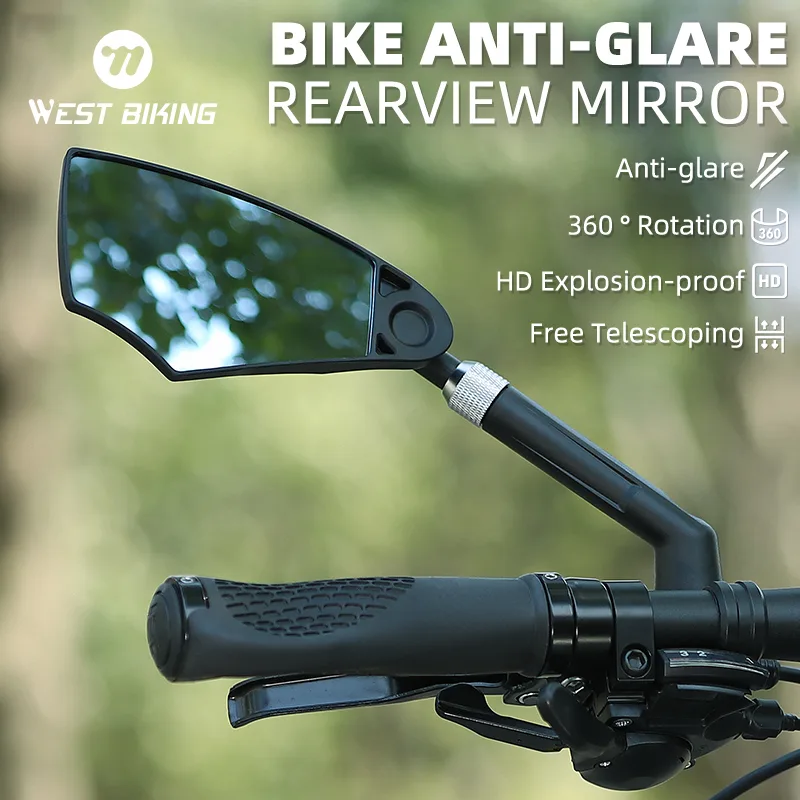 WEST BIKING Anti-Glare Bicycle Rearview Mirror Telescopic Flexible 360 Wide Angle MTB E-Bike Electric Scooter HD Rearvie image 1