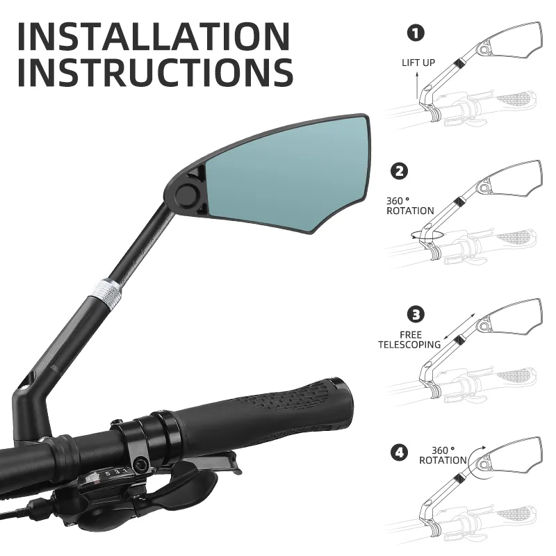 WEST BIKING Anti-Glare Bicycle Rearview Mirror Telescopic Flexible 360 Wide Angle MTB E-Bike Electric Scooter HD Rearvie image 4