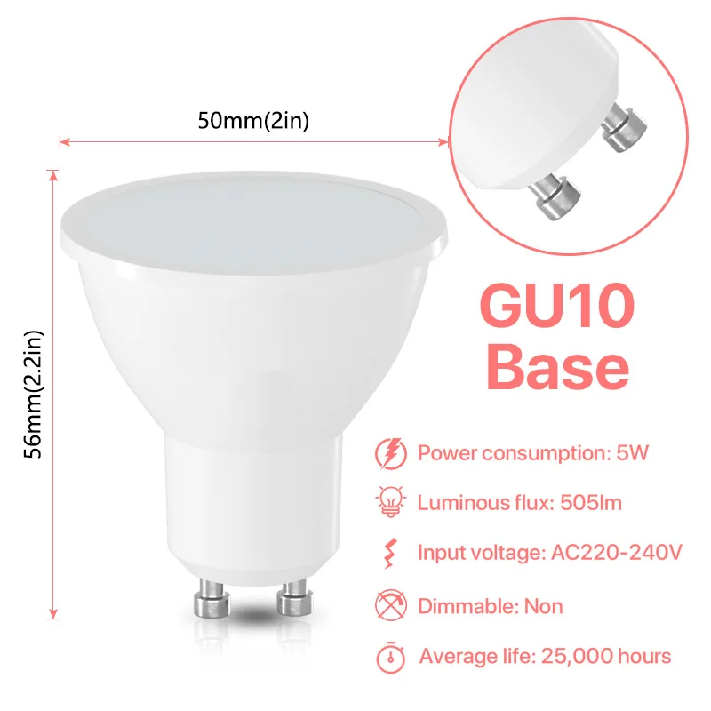 6PCS GU10 LED Bulbs AC220V Warm White Cool White 5W Eqv to 40W  Non-dimmable Energy Saving Light Bulbs 120° Wide Beam An image 3