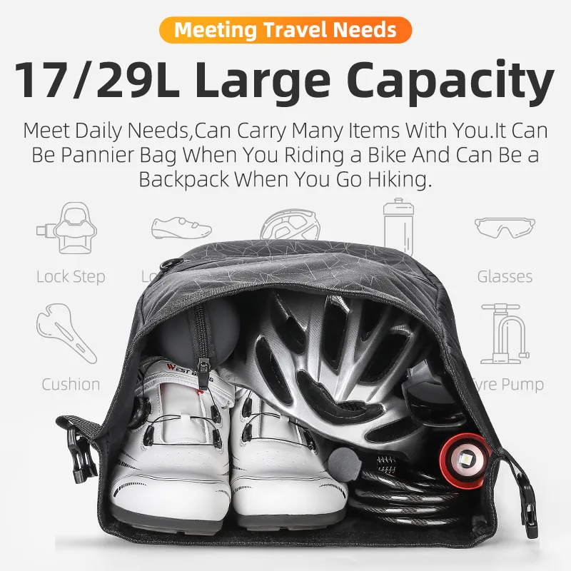 WEST BIKING Bicycle Bags Cycling Rack Pannier Bag Large Capacity Rear Trunk Bag Waterproof Road MTB Luggage Carrier Bike image 3