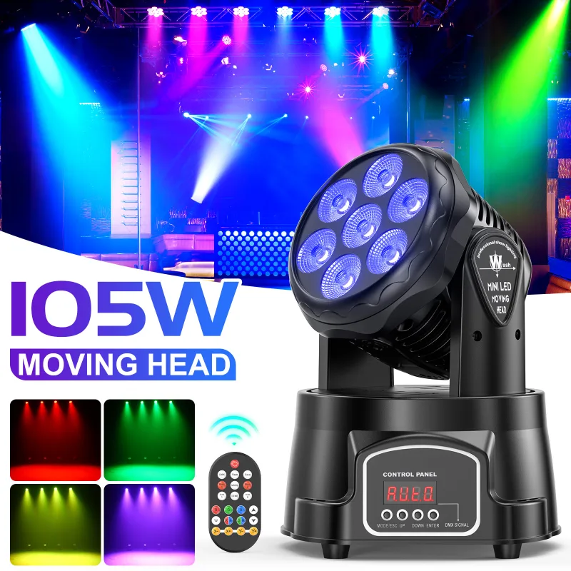 7x15W LED Moving Head Light 4 IN 1 RGBW Professional Stage Effect Wash Light for Disco DJ Party Music Dance Club 9/14CH  image 2
