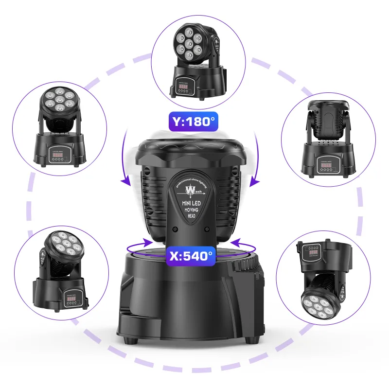 7x15W LED Moving Head Light 4 IN 1 RGBW Professional Stage Effect Wash Light for Disco DJ Party Music Dance Club 9/14CH  image 5