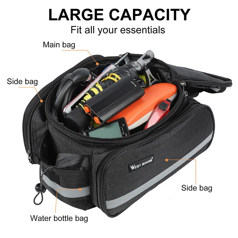 WEST BIKING 3 In 1 Bicycle Trunk Bag Mountain Bike Bag Cycling Double Side Rear Rack Seat Luggage Carrier Panniers Shoul image 3