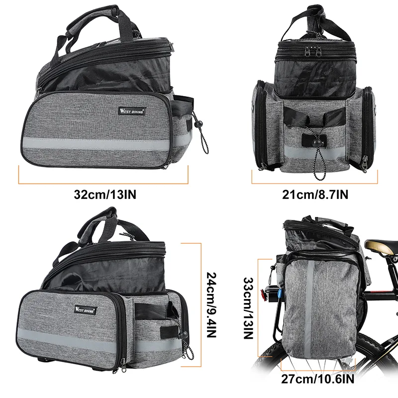 WEST BIKING 3 In 1 Bicycle Trunk Bag Mountain Bike Bag Cycling Double Side Rear Rack Seat Luggage Carrier Panniers Shoul image 5
