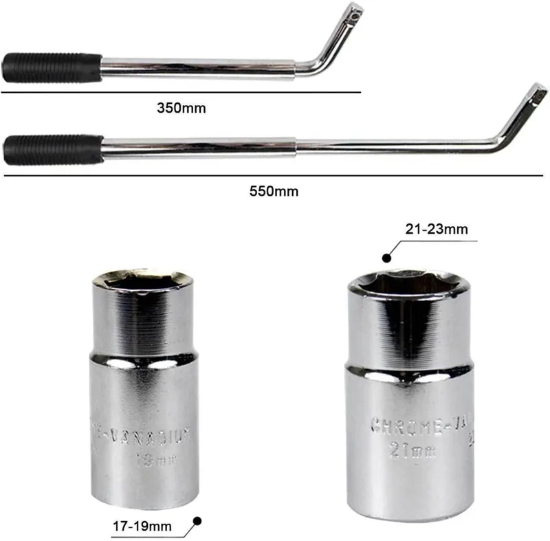Universal Spare Tire Tool Kit Wheel Lug Nut Wrench 17mm 19mm 21mm 23mm + Scissor Jack 2 Ton for Car Van Road Side Emerge image 4