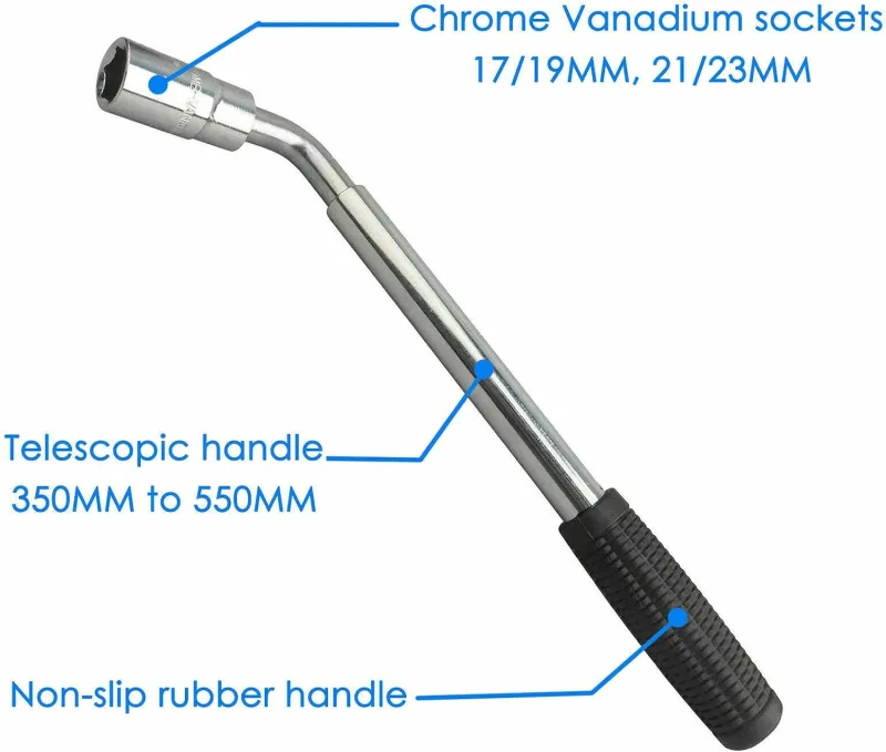 Universal Spare Tire Tool Kit Wheel Lug Nut Wrench 17mm 19mm 21mm 23mm + Scissor Jack 2 Ton for Car Van Road Side Emerge image 5