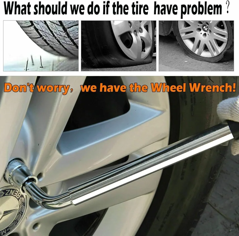 Universal Spare Tire Tool Kit Wheel Lug Nut Wrench 17mm 19mm 21mm 23mm + Scissor Jack 2 Ton for Car Van Road Side Emerge image 6