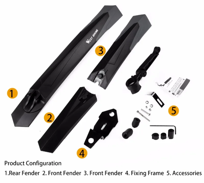WEST BIKING 1 Pair Mountain Bike Fender Front Rear Mudguard Cycling Wings For Bicycle Extended Quick Install Release Fen image 4