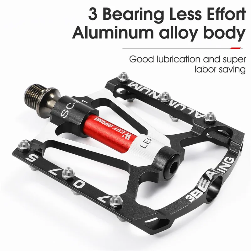 WEST BIKING Bike Cycling Pedals Ultralight 3 Bearing MTB Road Bike Pedals Non-slip Aluminum Alloy Flat Pedal Cycling Par image 2