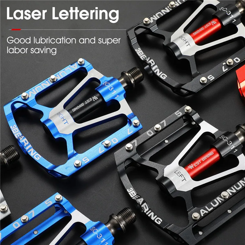 WEST BIKING Bike Cycling Pedals Ultralight 3 Bearing MTB Road Bike Pedals Non-slip Aluminum Alloy Flat Pedal Cycling Par image 6