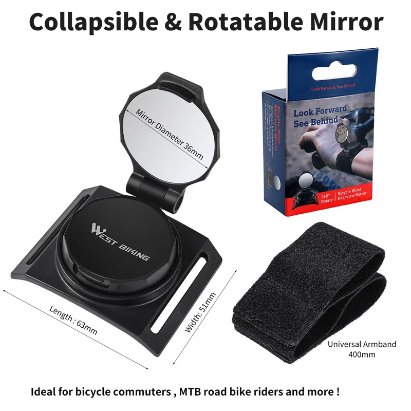 WEST BIKING Bike Mirror Wrist Wear Armband Rear View Mirror MTB Mountain Road Bicycle Adjustable Rotatable Cycling Acces image 6