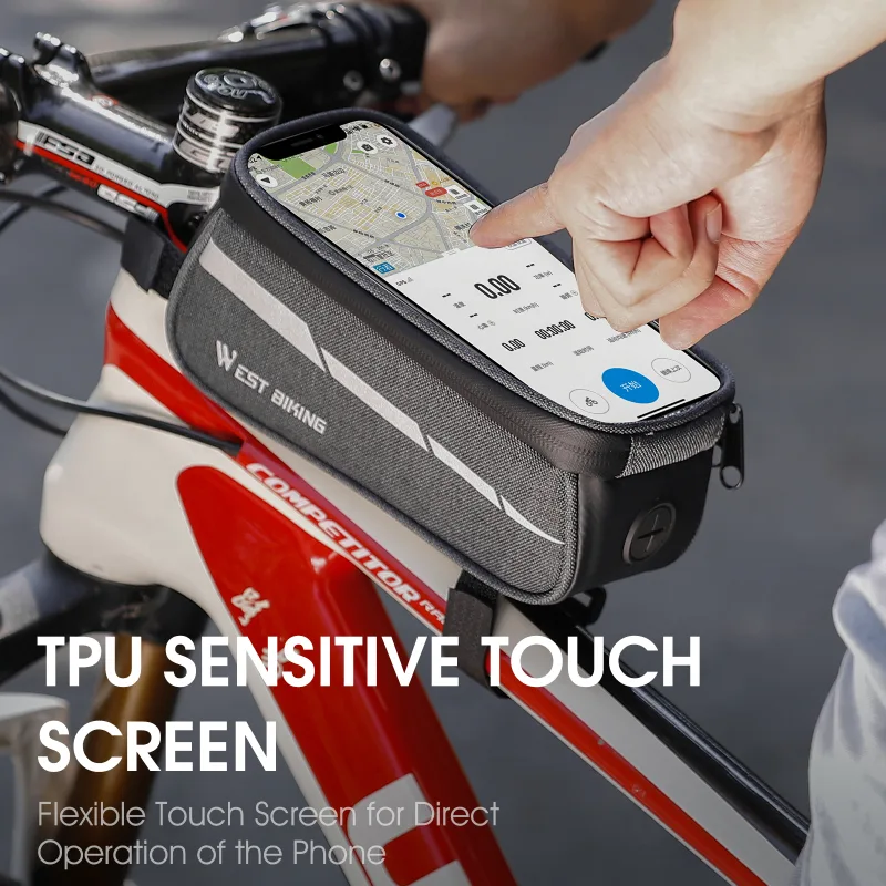 WEST BIKING Reflective Bicycle Bag Frame Front Tube Bag Touchscreen Cell Phone Holder Case Cycling Bag MTB Road Bike Acc image 3