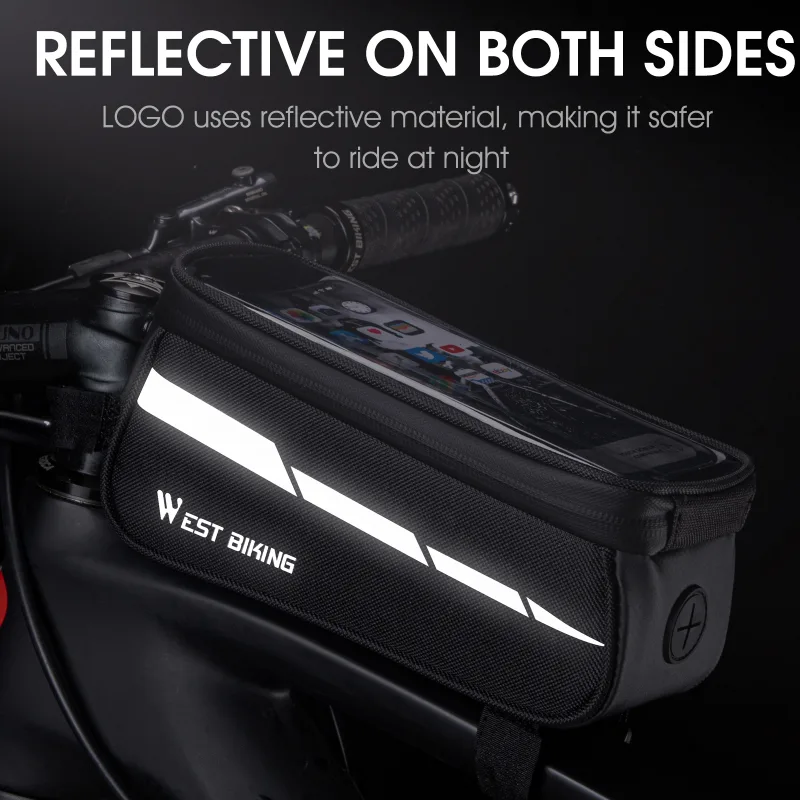 WEST BIKING Reflective Bicycle Bag Frame Front Tube Bag Touchscreen Cell Phone Holder Case Cycling Bag MTB Road Bike Acc image 5
