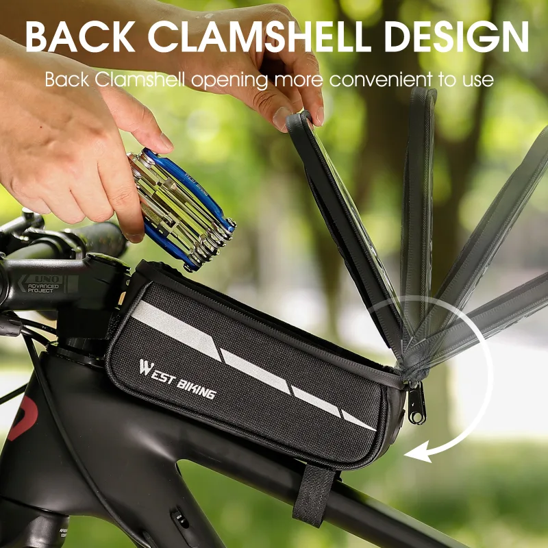WEST BIKING Reflective Bicycle Bag Frame Front Tube Bag Touchscreen Cell Phone Holder Case Cycling Bag MTB Road Bike Acc image 6