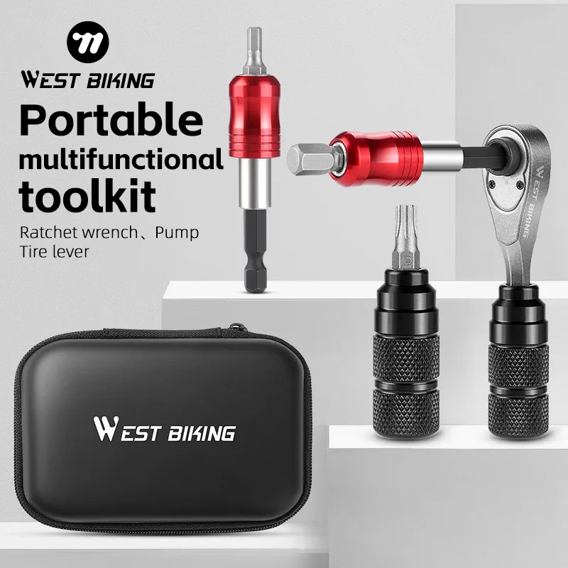 WEST BIKING Bike Reapair Tools Sets Professional Cycling Reapair Tools Ratchet Wrench Set Tire Lever Bike Pump Toolkit image 1