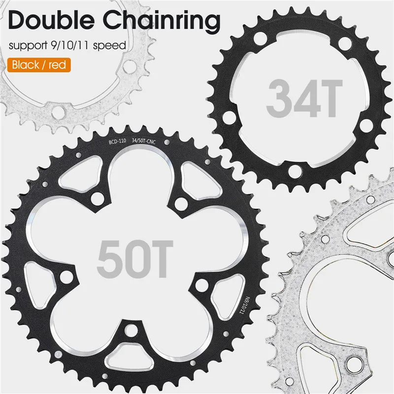 Aluminium Alloy Road Bike Chainring 34T/50T 110BCD image 2