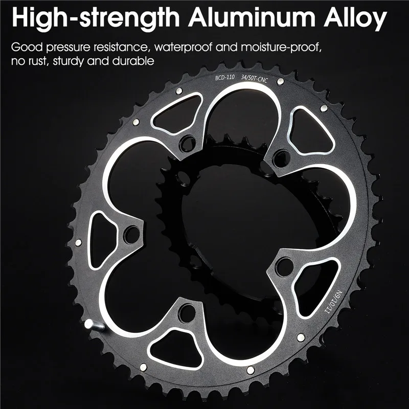 Aluminium Alloy Road Bike Chainring 34T/50T 110BCD image 3