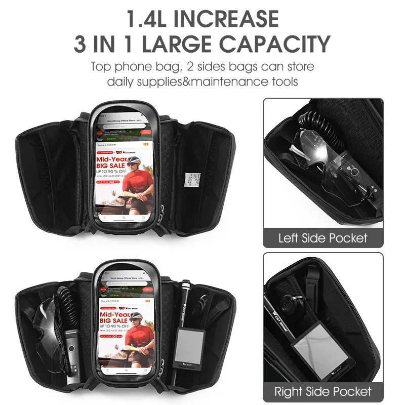 WEST BIKING Bicycle Top Tube Phone Bag Waterproof Touch Screen Phone Case Bag Bike Front Frame Bag MTB Road Bike Accesso image 5