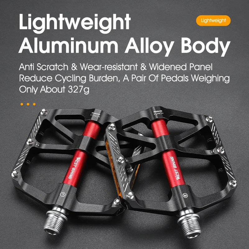 WEST BIKING Bicycle Pedals Ultralight 3 Bearings Anti-Slip Cycling Pedals BMX MTB Road Bike Sealed Bearing 9/16 "Bike Pe image 3