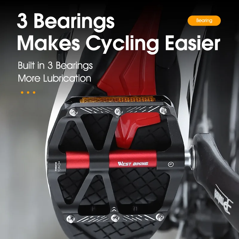 WEST BIKING Bicycle Pedals Ultralight 3 Bearings Anti-Slip Cycling Pedals BMX MTB Road Bike Sealed Bearing 9/16 "Bike Pe image 6