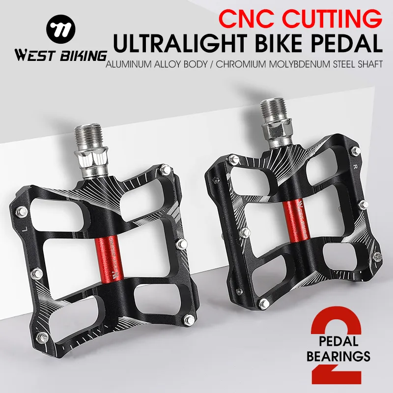 WEST BIKING Bicycle Pedal 2 Bearings Non-Slip Cycling Pedals CNC Aluminum Alloy Bike Pedals Wide Platform Accessories Pa image 1