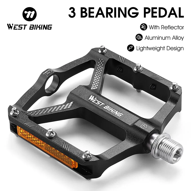 WEST BIKING Bicycle Pedals Ultralight Aluminium Alloy Anti-Slip Cycling Pedal Cycling Sealed Bearing Reflective Bike Ped image 1