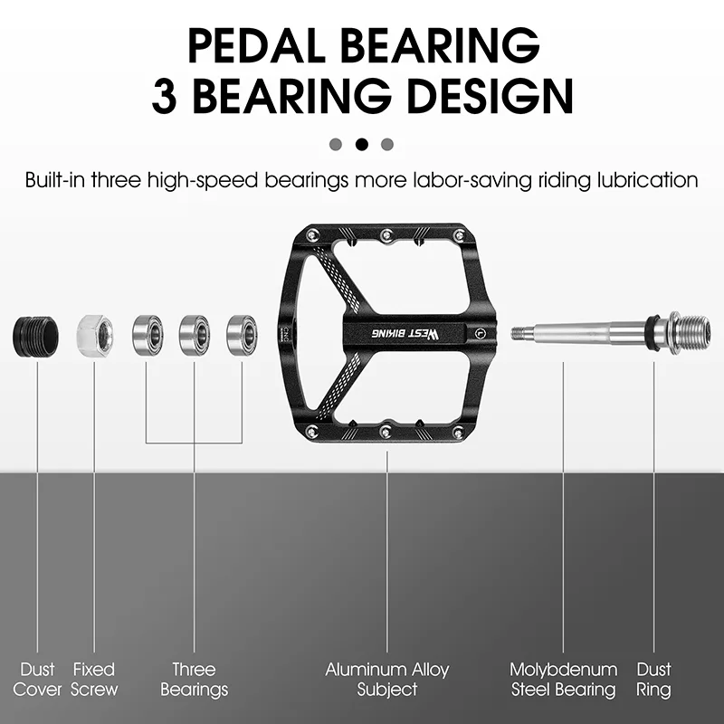 WEST BIKING Bicycle Pedals Ultralight Aluminium Alloy Anti-Slip Cycling Pedal Cycling Sealed Bearing Reflective Bike Ped image 5