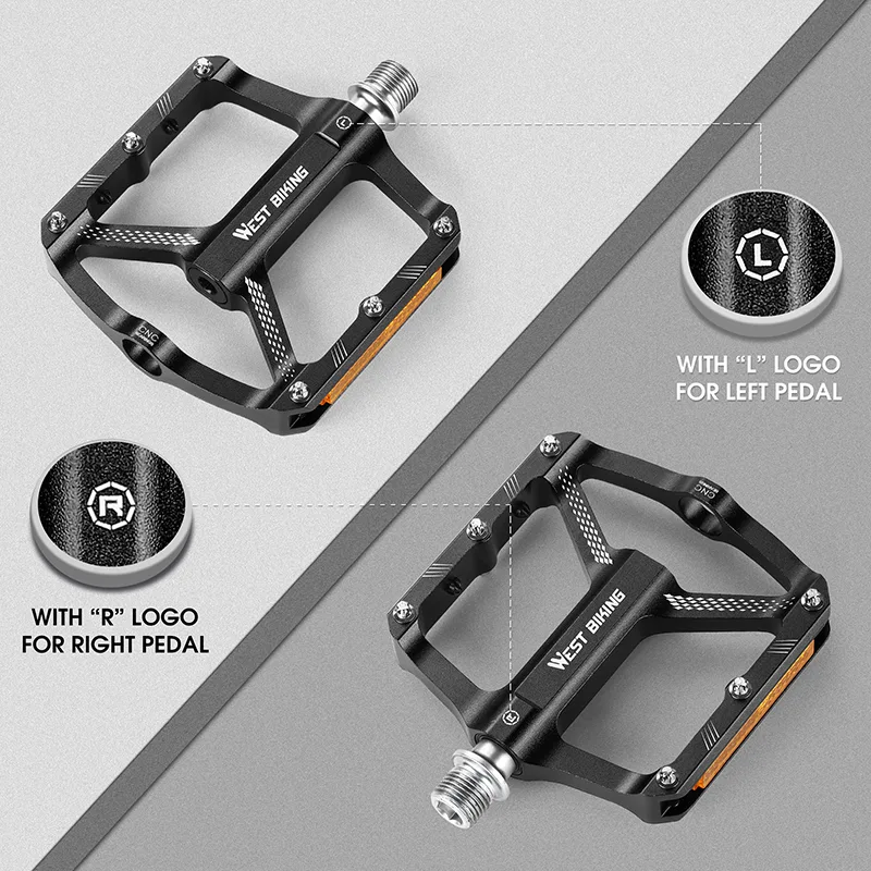 WEST BIKING Bicycle Pedals Ultralight Aluminium Alloy Anti-Slip Cycling Pedal Cycling Sealed Bearing Reflective Bike Ped image 6