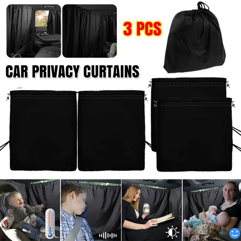 NEW 3PCS Car Privacy Curtains Car Divider Curtain Between Rear Seat Car Blackout image 1