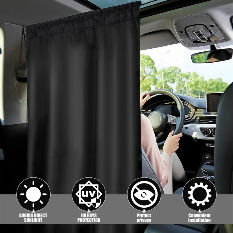 NEW 3PCS Car Privacy Curtains Car Divider Curtain Between Rear Seat Car Blackout image 2