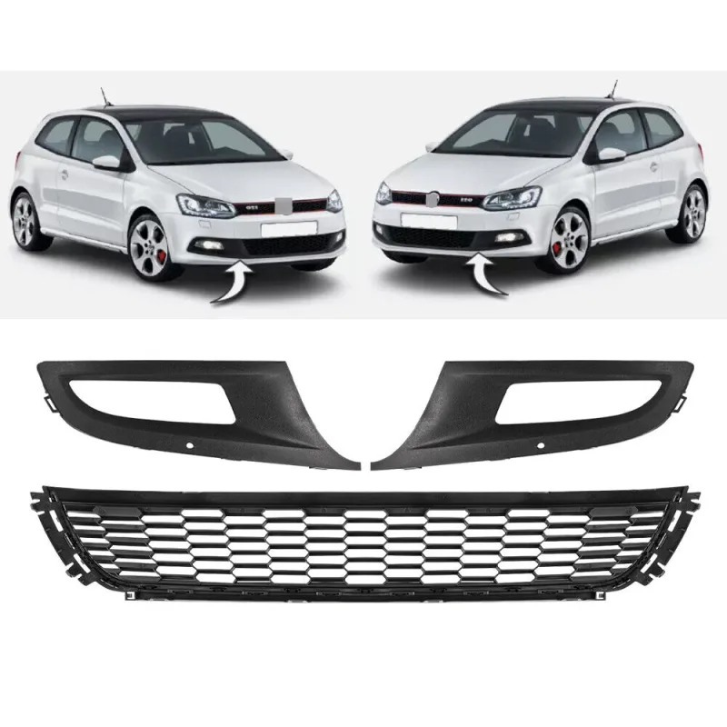 FOR VW POLO 6R GTI 09-14 FRONT BUMPER FOGLIGHT GRILLE PAIR WITH LOWER GRILLE image 1
