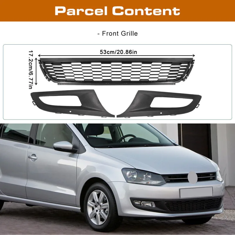 FOR VW POLO 6R GTI 09-14 FRONT BUMPER FOGLIGHT GRILLE PAIR WITH LOWER GRILLE image 6