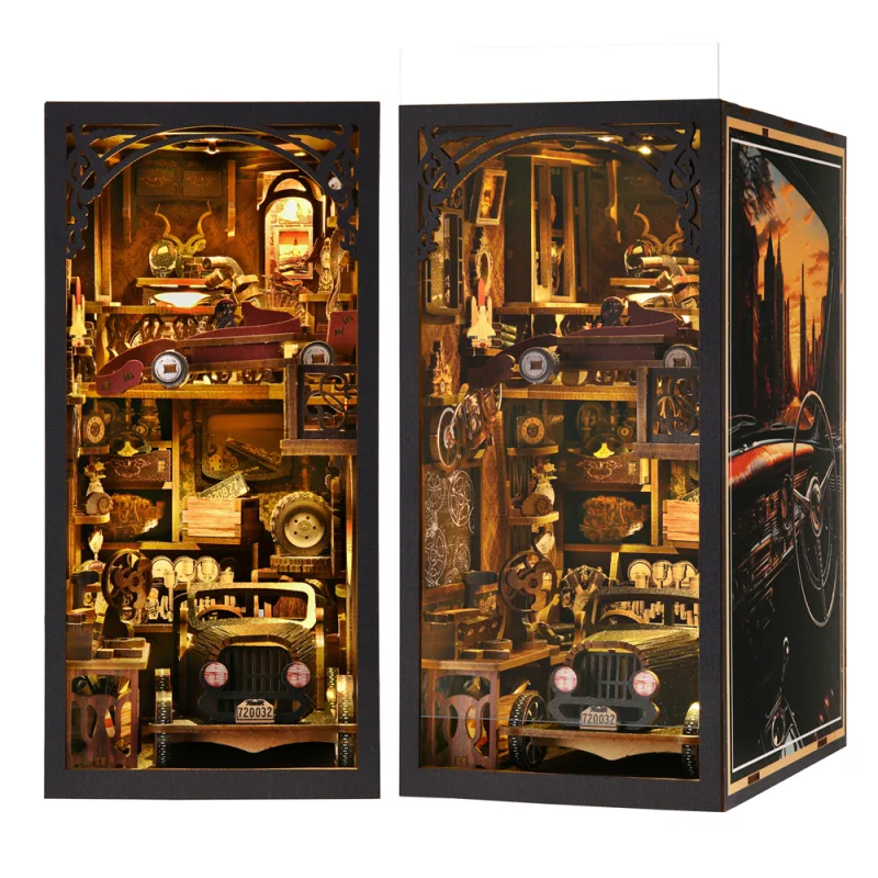 Book Nook Kit Classic Car F1 DIY Wooden Puzzle Bookshelf Insert Decor Dollhouse Model Bookend Building Home Decoration G image 1