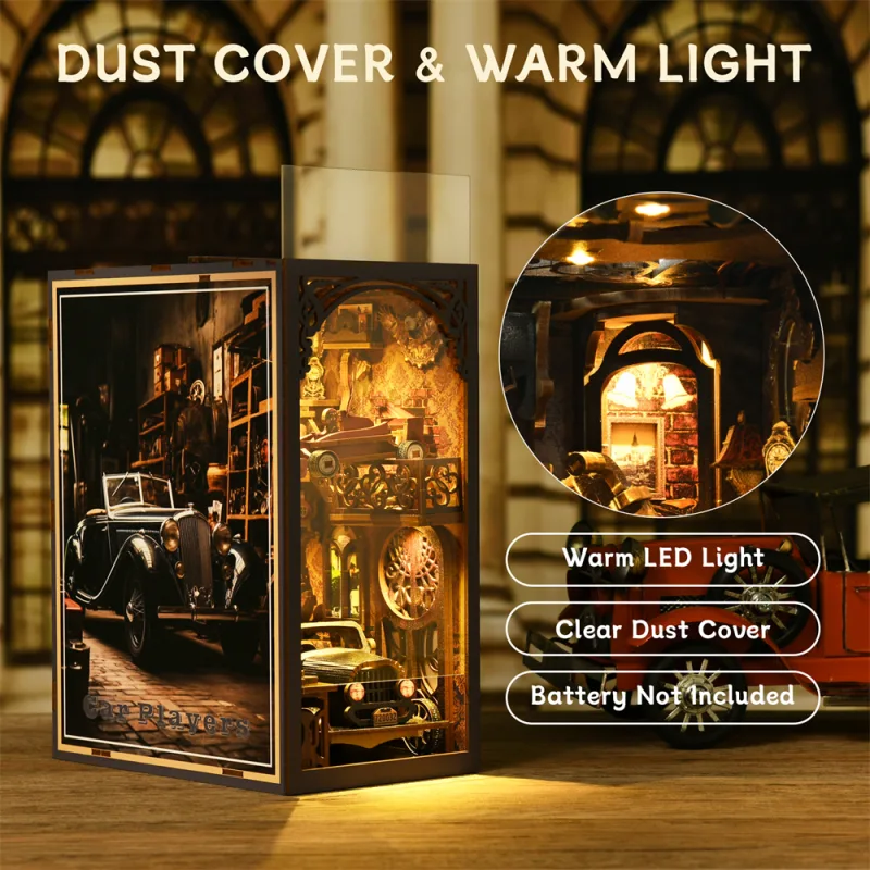 Book Nook Kit Classic Car F1 DIY Wooden Puzzle Bookshelf Insert Decor Dollhouse Model Bookend Building Home Decoration G image 2