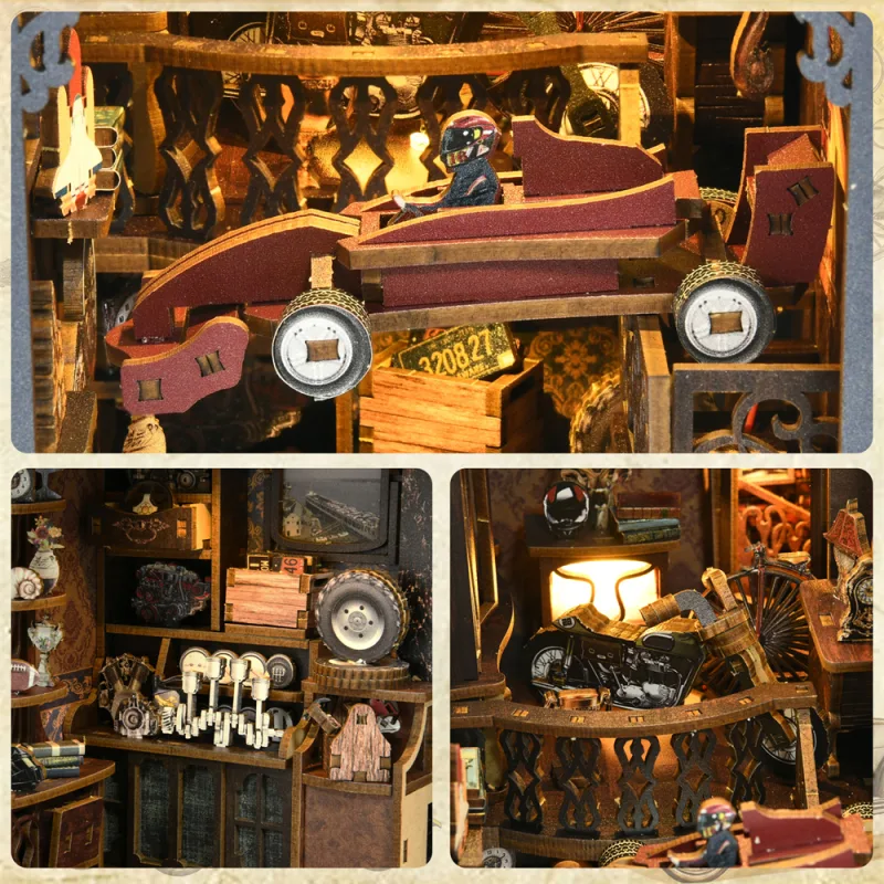 Book Nook Kit Classic Car F1 DIY Wooden Puzzle Bookshelf Insert Decor Dollhouse Model Bookend Building Home Decoration G image 4