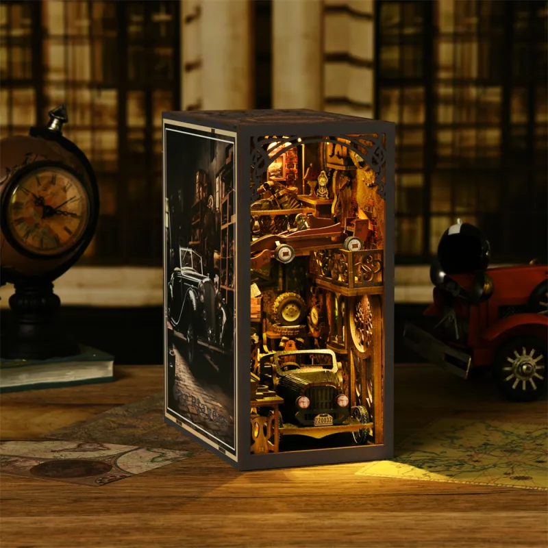 Book Nook Kit Classic Car F1 DIY Wooden Puzzle Bookshelf Insert Decor Dollhouse Model Bookend Building Home Decoration G image 5