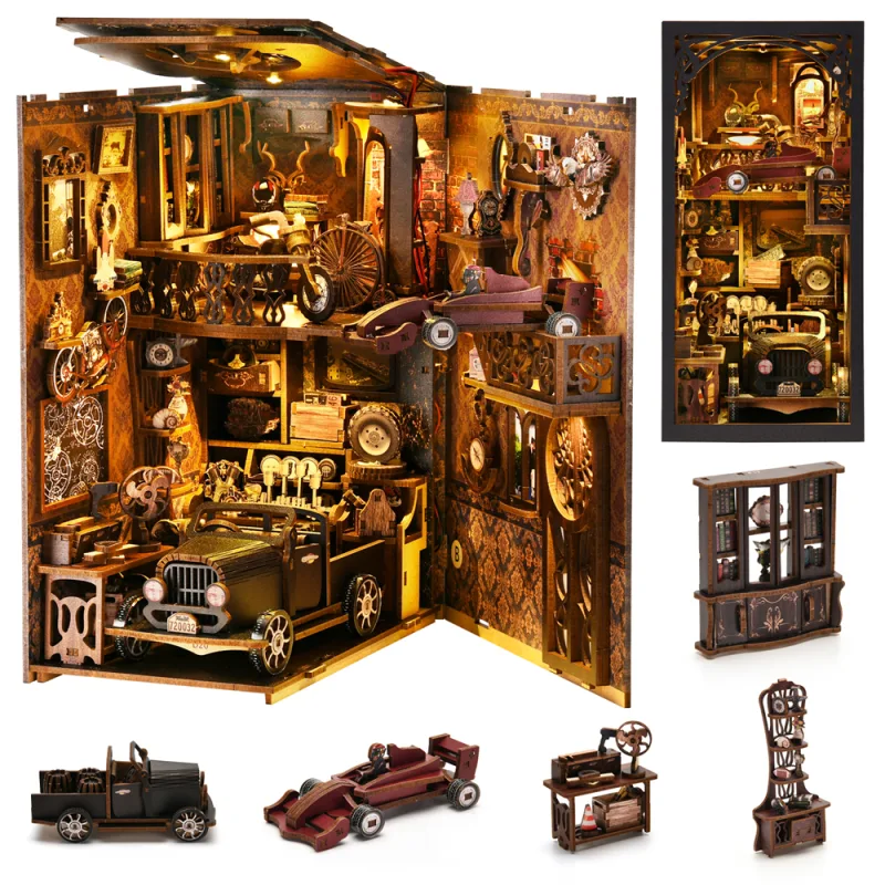 Book Nook Kit Classic Car F1 DIY Wooden Puzzle Bookshelf Insert Decor Dollhouse Model Bookend Building Home Decoration G image 6