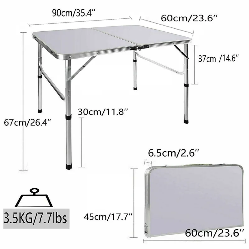 EFAN Folding Camping Table 90x60cm White image 2