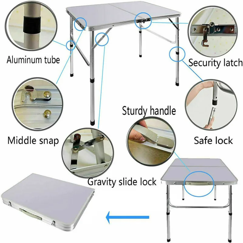 EFAN Folding Camping Table 90x60cm White image 5