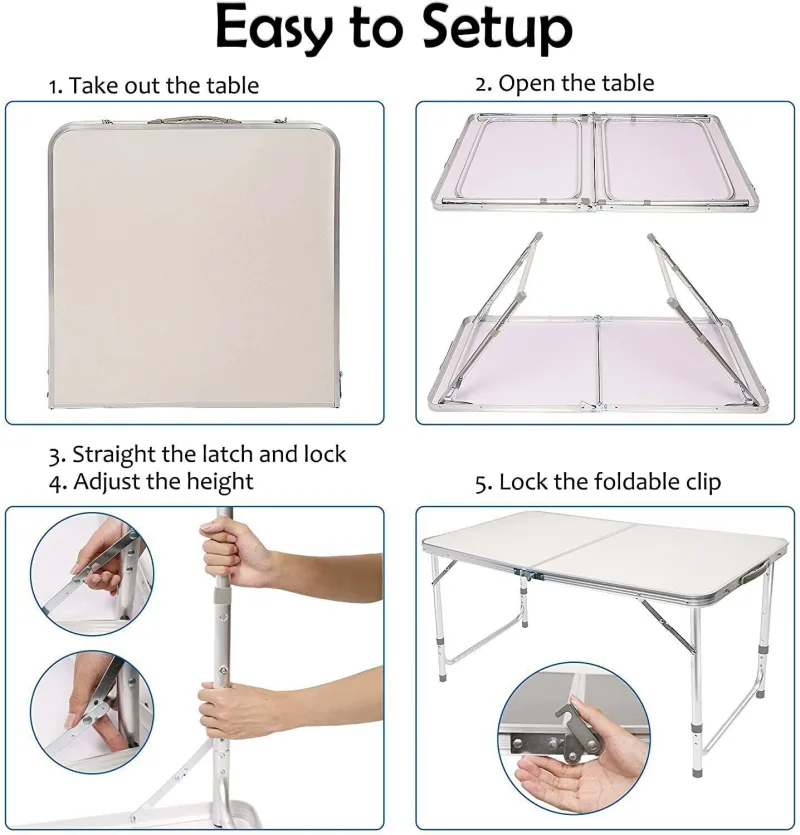 EFAN Folding Camping Table 90x60cm White image 6