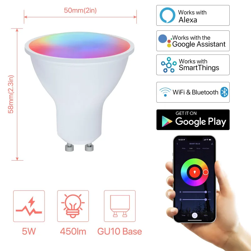 2PCS GU10 Smart Bulb 5W RGB CW image 2