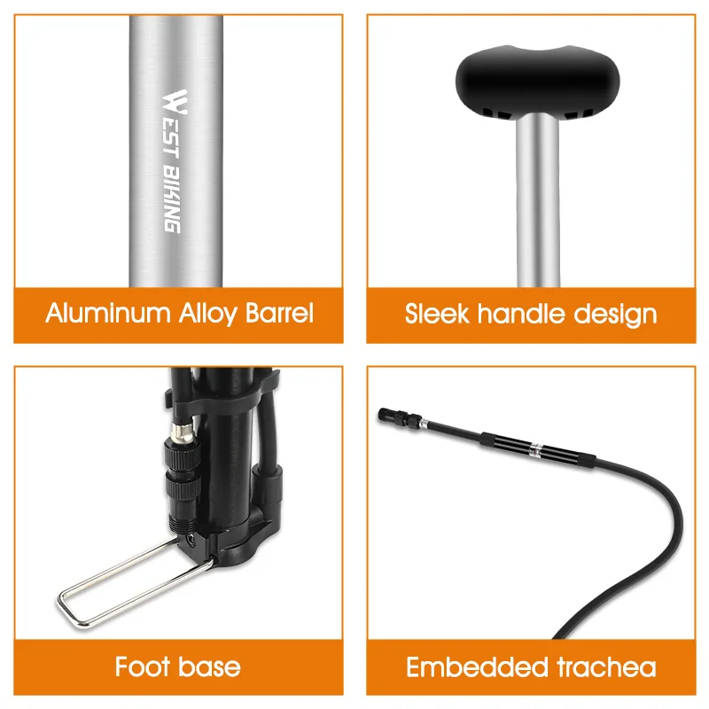 West Biking Long Hose Manual Bicycle Foot Pump image 4