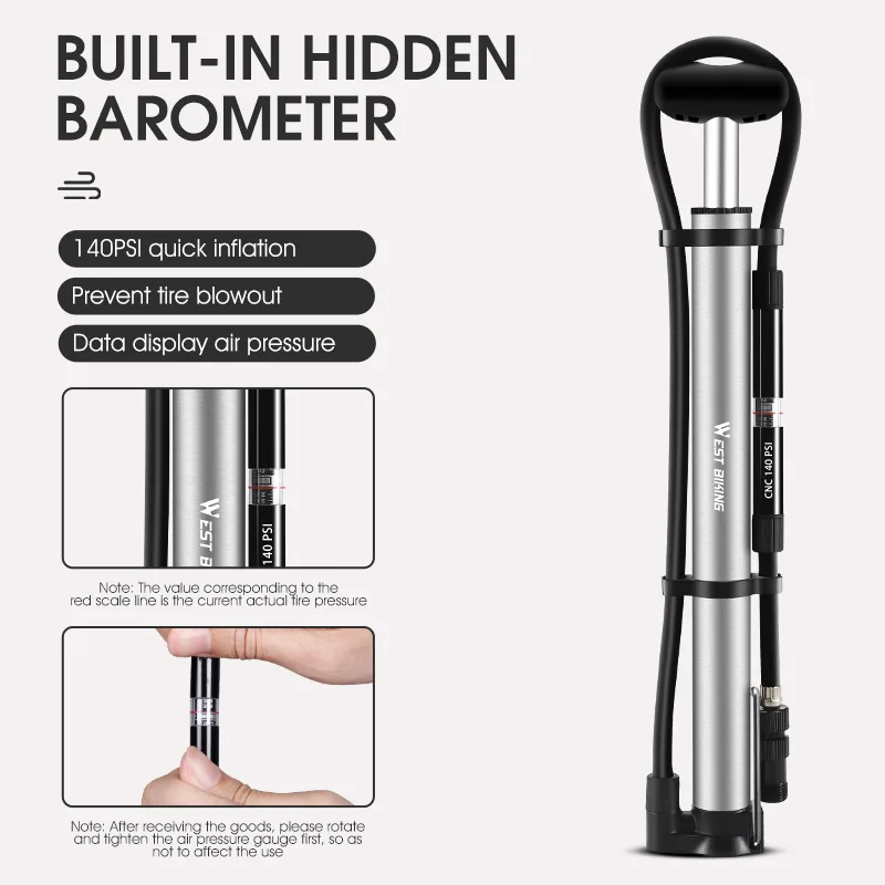 West Biking Long Hose Manual Bicycle Foot Pump image 6