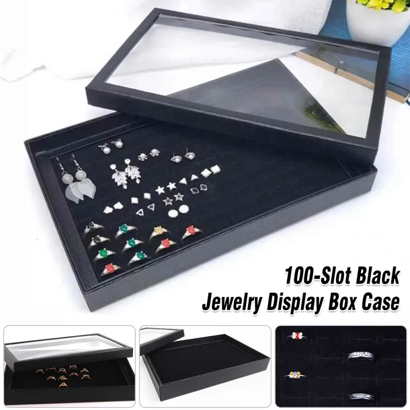 Jewellery Box Organizer Display Case with Velvet Lining Transparent Glass Lid UK image 1