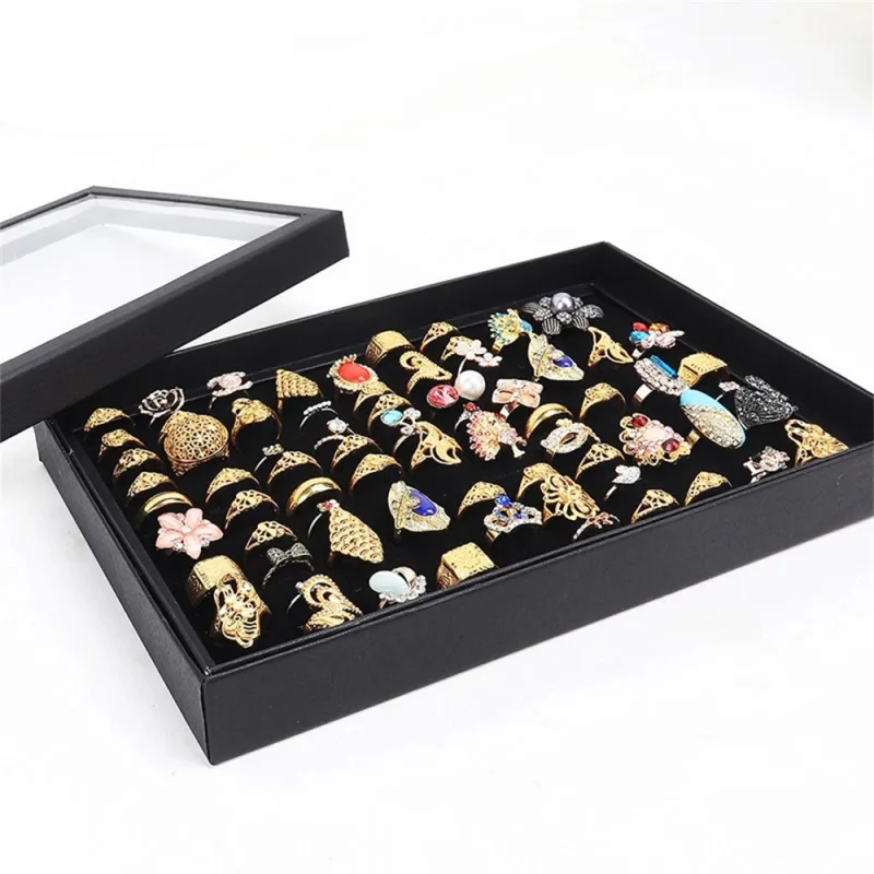 Jewellery Box Organizer Display Case with Velvet Lining Transparent Glass Lid UK image 2