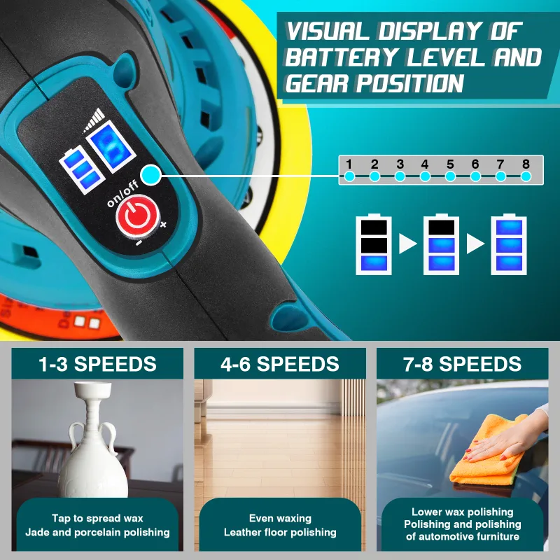 Brushless Cordless Buffer Polisher,2000mAh 12V Buffer Kit+8 Variable Speed,2800-5500RPM for Car Detailing,Boat,Wall,Floo image 6