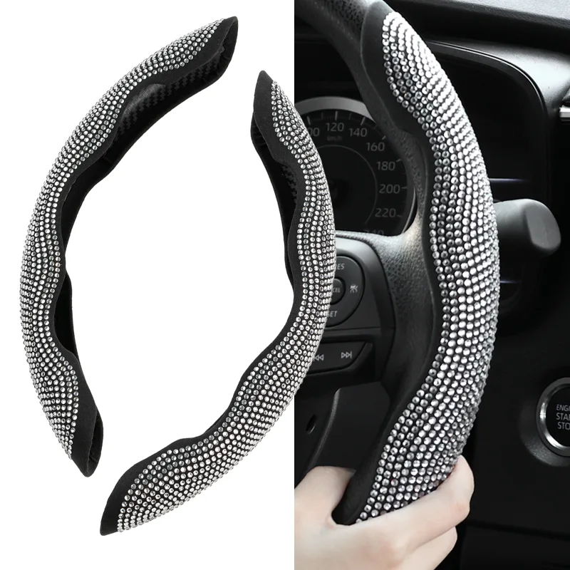 2PCS Diamond Car Steering Wheel Cover Booster Anti-slip Crystal Rhinestones Sparkling For Women Girl Car Interior Access image 1