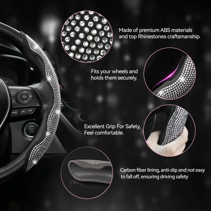 2PCS Diamond Car Steering Wheel Cover Booster Anti-slip Crystal Rhinestones Sparkling For Women Girl Car Interior Access image 3
