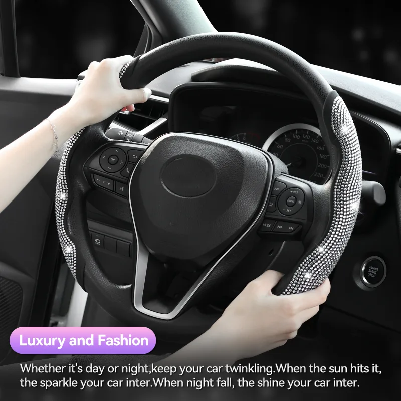 2PCS Diamond Car Steering Wheel Cover Booster Anti-slip Crystal Rhinestones Sparkling For Women Girl Car Interior Access image 4